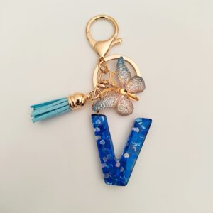 Blue letter keychain pendant/V