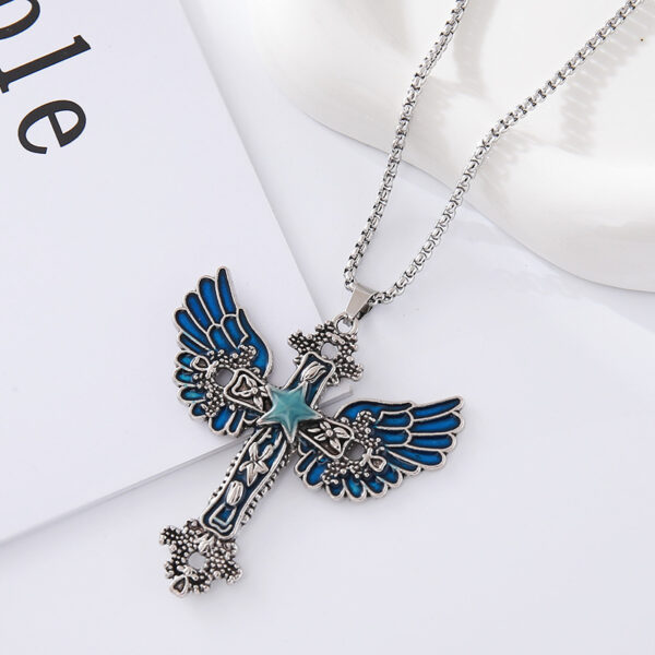 Wholesale Electroplated alloy cross necklace, retro dark style, angel subculture long sweater chain, clavicle chain