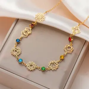 Wholesale Handmade Lotus Yoga Om Pendant Stainless Steel Hollow Polished Jewelry Necklace Accessories Colorful Zircon Durable