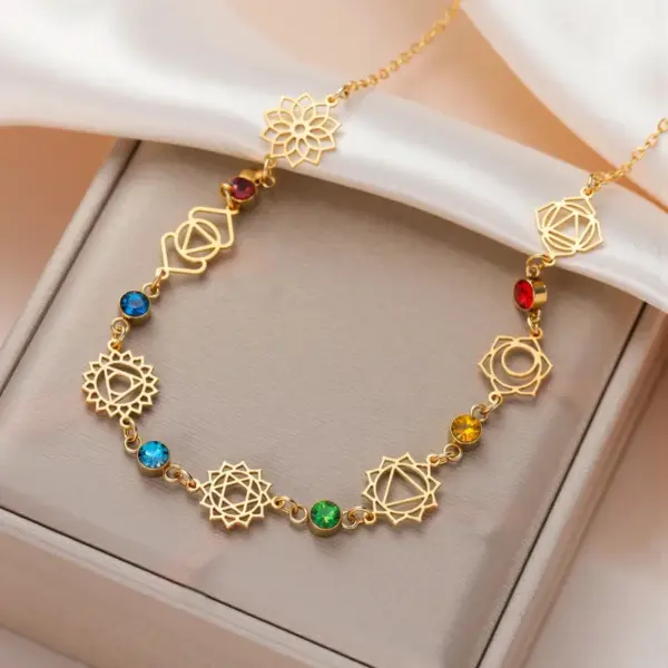 Wholesale Handmade Lotus Yoga Om Pendant Stainless Steel Hollow Polished Jewelry Necklace Accessories Colorful Zircon Durable