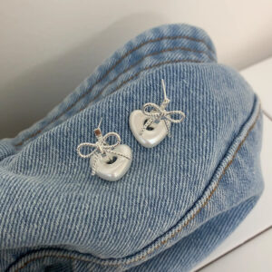 Wholesale "Girl's Note" New Style Love Bow Korean Ins Pearl Love Bow Earrings Sweet French Style