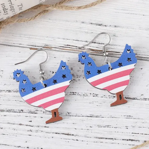 Wholesale 1 Pair Retro National Flag Chicken Wood Drop Earrings