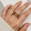 Wholesale Stainless Steel Hammered Texture Wide Face Ring Women's Non-Fading 18K Gold Plated Open Ring Fashionable Accessory For Party