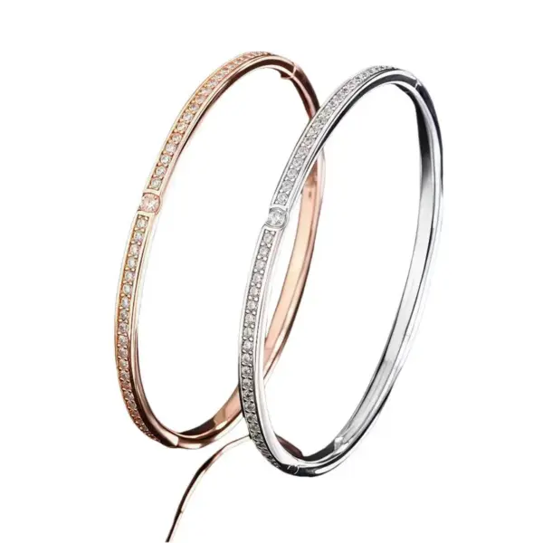 Wholesale Star Pattern Titanium Steel Bangle For Women In Steel Color With Rhinestone Inlay