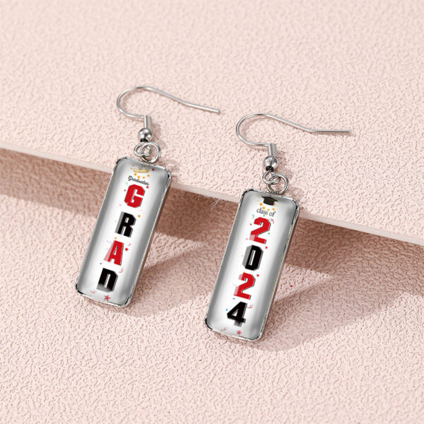 oly-db04fa28064f12d15a086ba67dcd5010 Wholesale Graduation Season Earrings Letter School Graduation Carnival Rectangular Pendant Earrings Creative Glass Earrings