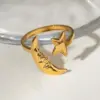 Wholesale 304 Stainless Steel Moon PVD Coated 18K Real Gold Plated Simple Style Classic Style Open Rings