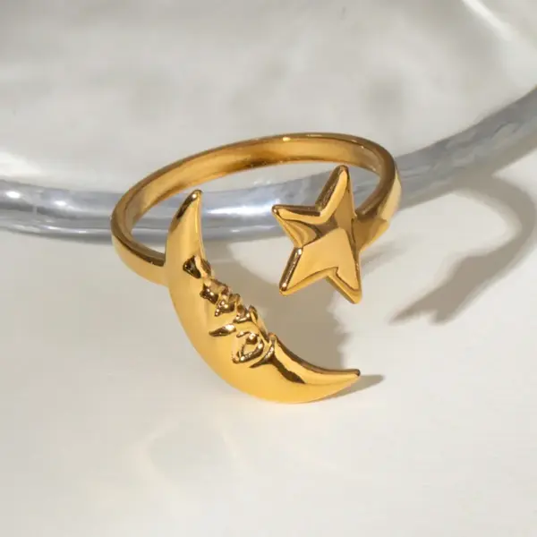 Wholesale 304 Stainless Steel Moon PVD Coated 18K Real Gold Plated Simple Style Classic Style Open Rings