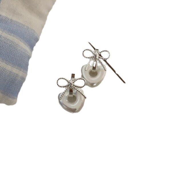 Wholesale "Girl's Note" Style Love Bow Korean Ins Pearl Love Bow Earrings Sweet French Style