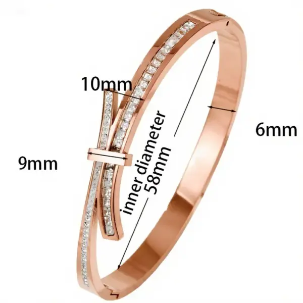Wholesale Bow Tie Bangle For Women In Steel Color Titanium Steel With Rhinestones Featuring Electroplated Finish