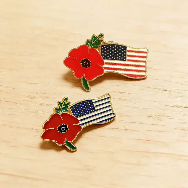 Wholesale Electroplated Alloy Flowers Pin, Flag Brooches For Independence Day Celebration