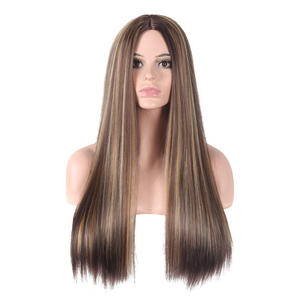 Wholesale wig ladies brown gold gradient long straight hair rose net wig set a generation of hair
