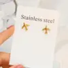 Wholesale 1 Pair Retro Airplane Plating 304 Stainless Steel 316 Stainless Steel 18K Gold Plating In The Furnace Ear Studs