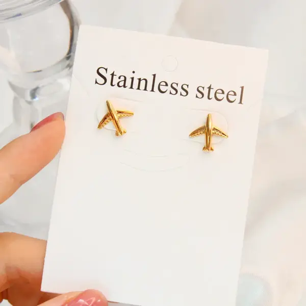 Wholesale 1 Pair Retro Airplane Plating 304 Stainless Steel 316 Stainless Steel 18K Gold Plating In The Furnace Ear Studs
