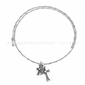 Vintage silver diamond-free bamboo chain