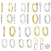 Wholesale 1 Pair S925 Sterling Silver Curved Wave Two-tone Diamond Earrings Silver Round Hoop Earrings