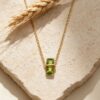 Wholesale Stainless steel retro light luxury rectangular green crystal necklace titanium steel electroplated clavicle chain