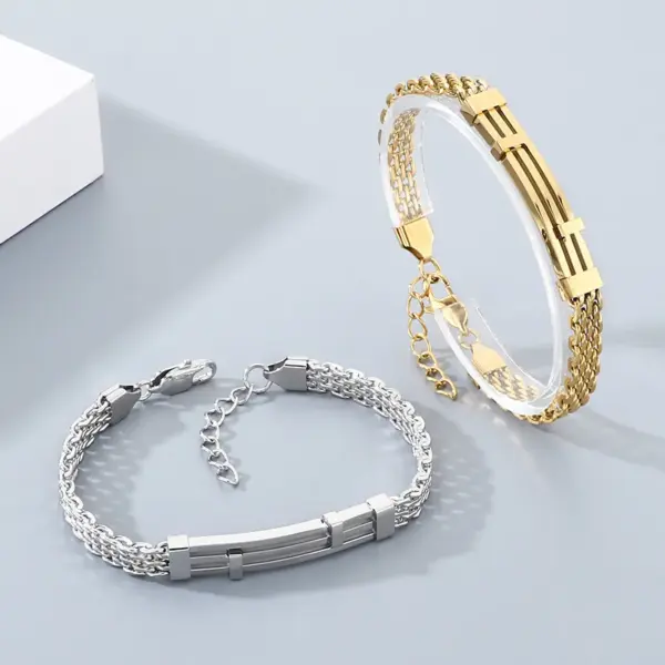 Wholesale Geometric Simple Style Men's Bracelet In 304 Stainless Steel With 18K Real Gold Plated PVD Coating 0.03µm