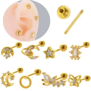 Wholesale 1 Piece Ear Cartilage Rings & Studs Vintage Style French Style Simple Style Star Moon Butterfly 316L Stainless Steel Copper Waterproof Non Tarnish Surgical Steel Zircon