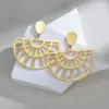 Wholesale 304 Stainless Steel Sector PVD Coated Stone-Free 18K Real Gold Plated 18K Gold Simple Style Waterproof Non Tarnish Plating Hollow Out Gold Drop Earrings
