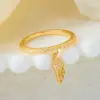 Wholesale Feather Pattern Women’s Ring With Bezel Setting, Copper Base With KC Golden Water Plating And Zircon Inlay
