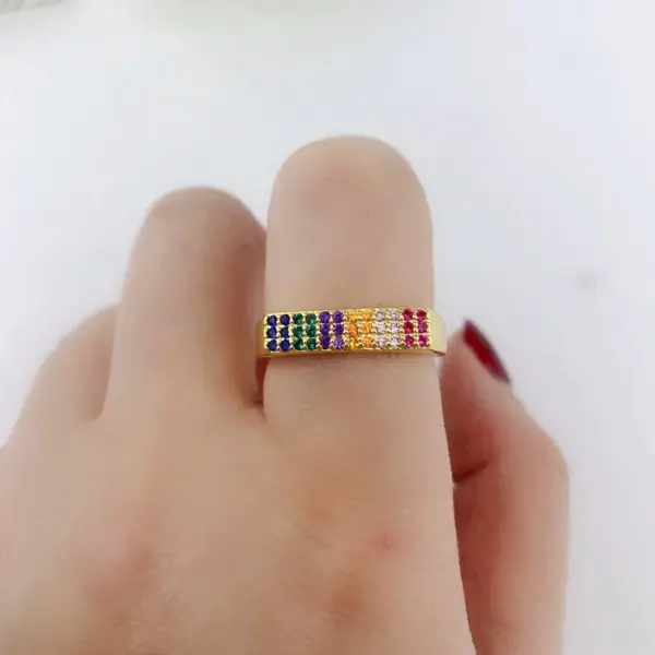 Wholesale Women’s Rectangle Claw Setting Ring In Brass With 18K Real Gold Water Plating And Zircon Inlay