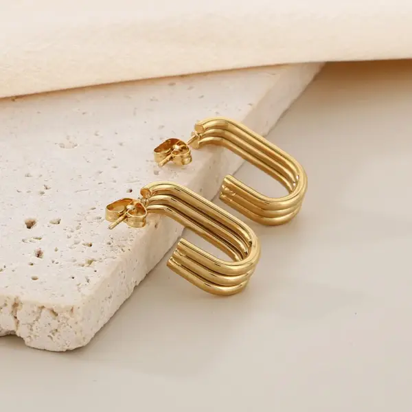 Wholesale PVD Coated 18K Gold Plated C Shape U Shape Geometric 304 Stainless Steel Simple Style Waterproof Non Tarnish Ear Studs