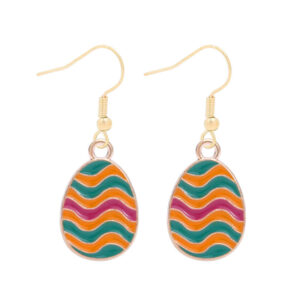 oly-dbacd0d2325abdba8029cc95da1eae69 Wholesale Cross Border Easter Egg Ear Hook Earrings Alloy Color Oil Dropping Wave Pendant Spring Carnival Party Jewelry