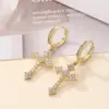 Wholesale Handmade Cross Earrings For Women In Copper With KC Golden Water Plating And Zircon Inlay, Elegant Drop Design
