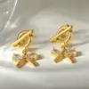Wholesale Flowers Claw Setting Stud Earrings For Women In 304 Stainless Steel With 18K Real Gold PVD Coated And Zircon Inlay