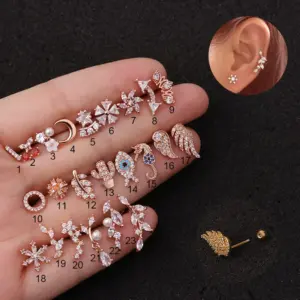Wholesale 316L Stainless Steel Copper Ear Cartilage Rings & Studs Animal Waterproof Non Tarnish Surgical Steel Women'S