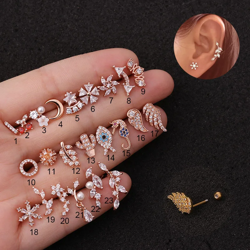 Wholesale 316L Stainless Steel Copper Ear Cartilage Rings & Studs Animal Waterproof Non Tarnish Surgical Steel Women'S