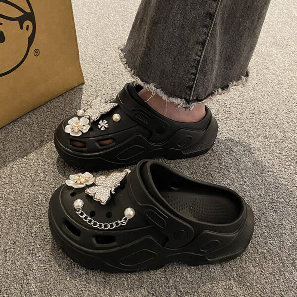 Wholesale Dung-feeling Hole Shoes Women's Summer Outer Wearing Thick-soled Height-increasing Sandals for Couple's Beach Baotou Sandals