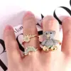 Wholesale Jewelry Elegant Cute Retro Sun Little Bear Moon Copper Zircon 18K Gold Plated Vacuum Plating Inlay Open Rings