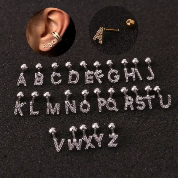 Wholesale 316L Stainless Steel Copper Ear Cartilage Rings & Studs Letter Waterproof Non Tarnish Surgical Steel