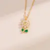 Wholesale 201 Stainless Steel Copper Flower Water Plating Vacuum Plating Zircon 18K Gold Plated 18K Gold Simple Style Coffee Bean Chain Transparent Gold Pendant Necklace