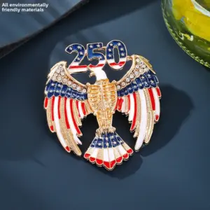 Wholesale Eagle Pin In Zinc Alloy With Diamond Craft, Flag Brooches For Independence Day