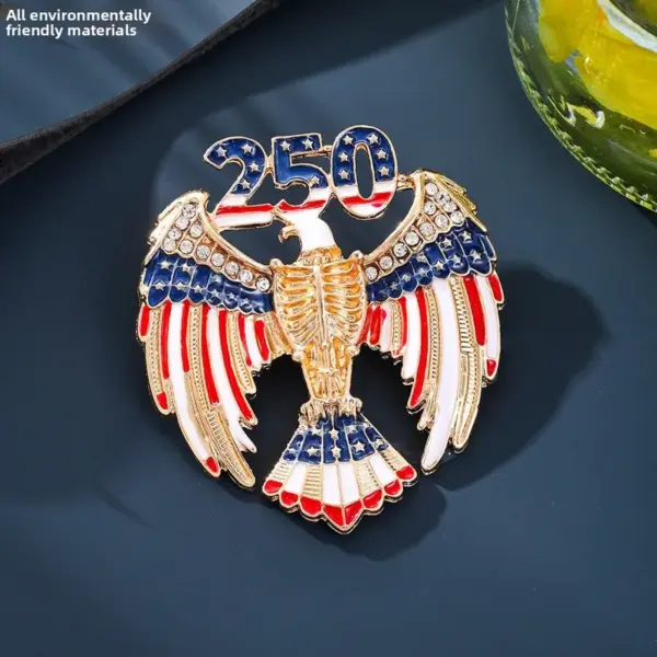 Wholesale Eagle Pin In Zinc Alloy With Diamond Craft, Flag Brooches For Independence Day
