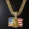 Wholesale American Flag Eagle Rhinestone Pendant Campaign Popular Flag Eagle Necklace Alloy Zinc Alloy Square Plated Unisex Necklace