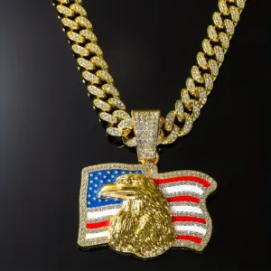Wholesale American Flag Eagle Rhinestone Pendant Campaign Popular Flag Eagle Necklace Alloy Zinc Alloy Square Plated Unisex Necklace