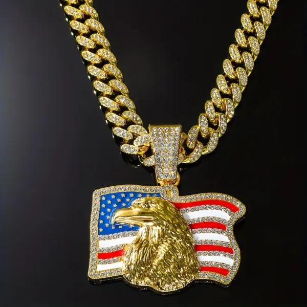 Wholesale American Flag Eagle Rhinestone Pendant Campaign Popular Flag Eagle Necklace Alloy Zinc Alloy Square Plated Unisex Necklace