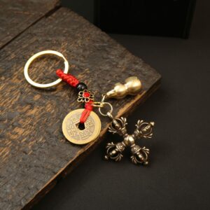 Cross lotus vajra + red rope five emperors coin + round fortune gourd (send sand)