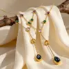 Wholesale Water Droplets Pendant Necklace For Women, 18K Gold Plated 304 Stainless Steel, PVD Coated, Zircon Inlay, Cable Chain