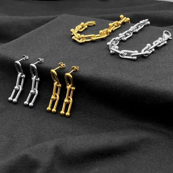 Wholesale 1 Pair Hip-Hop Geometric Polishing Titanium Steel Drop Earrings