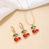 oly-dc99db91fd90f11e032fb05e485bb81a Wholesale 3 Piece Set Summer Sweet Cute Metal Exquisite Red Cherry Women Necklace Earrings Jewelry Suitable for Daily Gifts