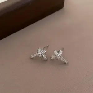 Silver Super Shiny Zircon Knot Earrings