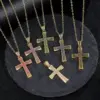 Wholesale Women’s Waterproof Non Tarnish Copper Cross Necklace With KC Golden Plated Electroplated Finish And Zircon Inlay