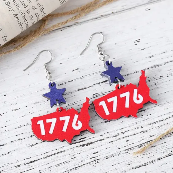 Wholesale Retro White Wood Drop Earrings For Women Featuring Map Print Design