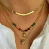 Wholesale 304 Stainless Steel SUNFLOWER (Jz001) Pearl PVD Coated Artificial Pearls Natural Stone Real Gold Plated Elegant Retro French Style Waterproof Non Tarnish Beaded Surgical Steel Snake Chain Lobster Trigger Clasp Closure Multicolor Gold Pendant Necklace