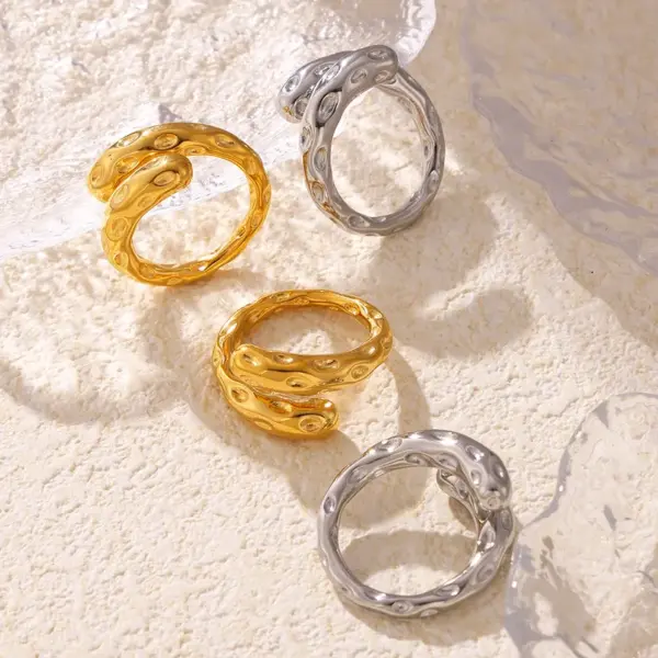 Wholesale PVD Coated Real Gold Plated 18K Gold Geometric 304 Stainless Steel Casual Elegant Modern Style Waterproof Non Tarnish Rings
