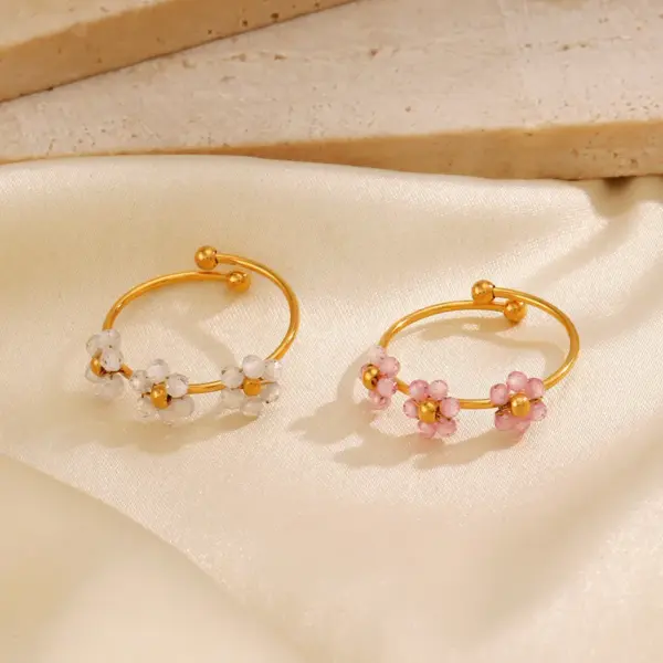 Wholesale Ion Plating (IP) 18K Gold Plated Flower 304 Stainless Steel IG Style Sweet Waterproof Non Tarnish Open Rings - Nihaojewelry